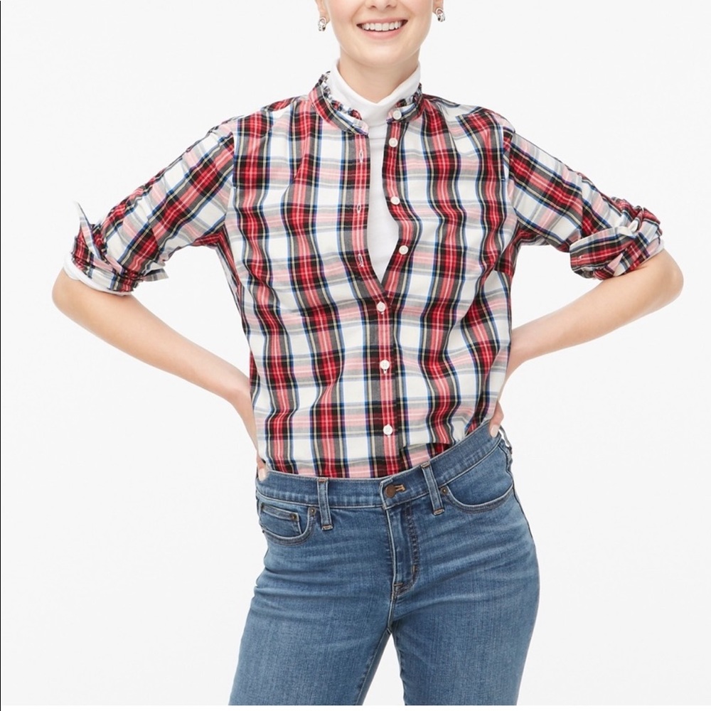 J.Crew Plaid Ruffle Collar Button Down Shirt